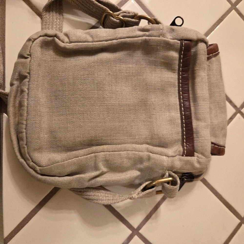 Terra Pax Hemp Canvas Leather Crossbody Field Bag Beige Brown Made in USA